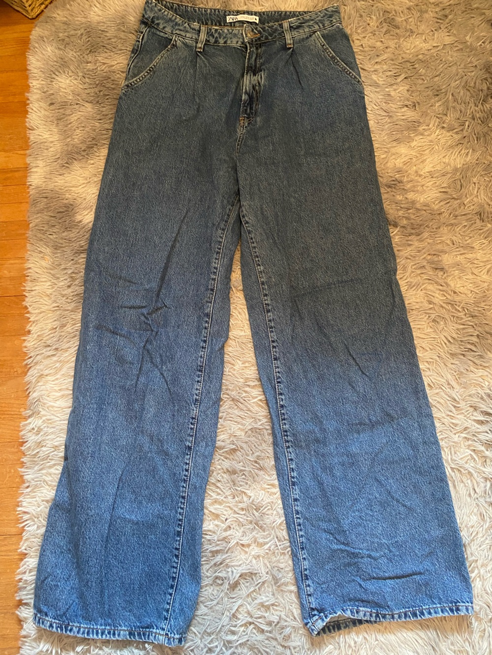 Zara Medium Blue Denim Jeans with Yellow Stitching